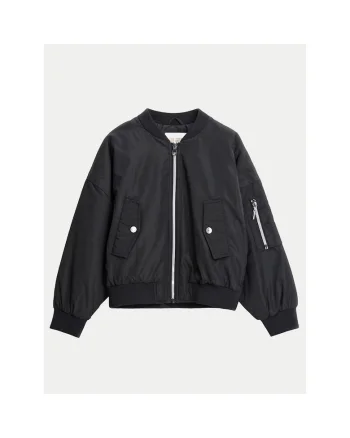Geaca bomber Fete,  poliester, negru, cu fermoar