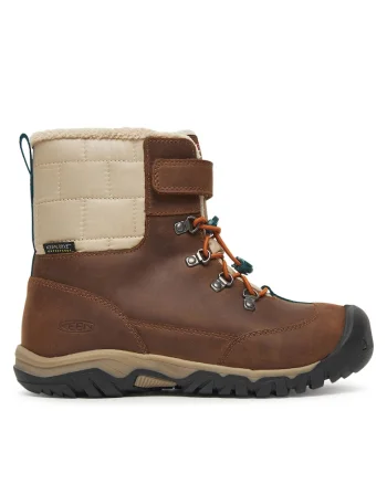 Cizme de zapada copii,  piele naturala, velcro, maro,