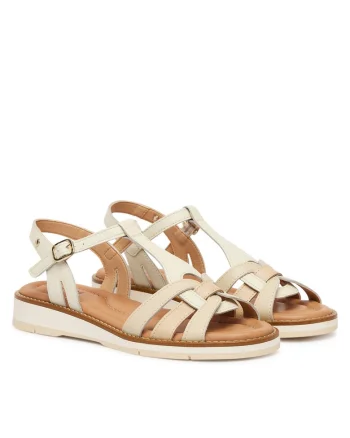 Sandale dama,  piele naturala, alb/bej