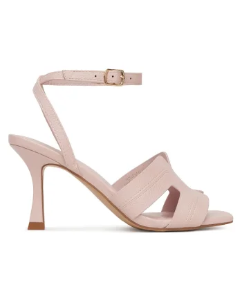 Sandale dama,  piele ecologica, roz, toc con