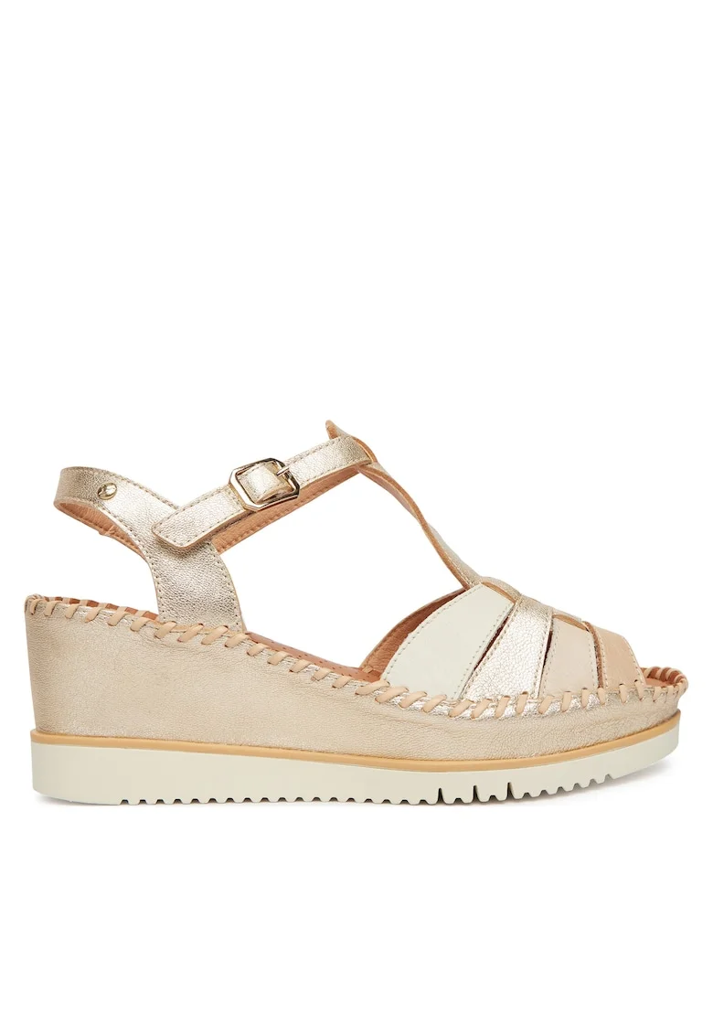 Sandale dama,  piele naturala, auriu/bej, sistem inchidere Velcro