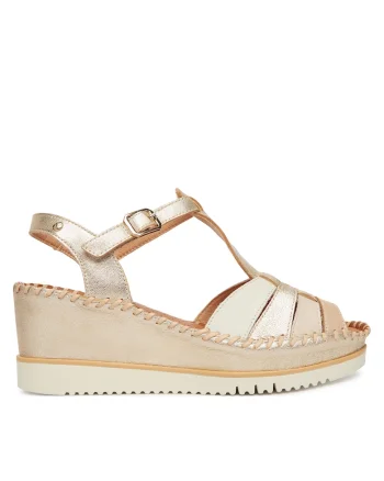 Sandale dama,  piele naturala, auriu/bej, sistem inchidere Velcro