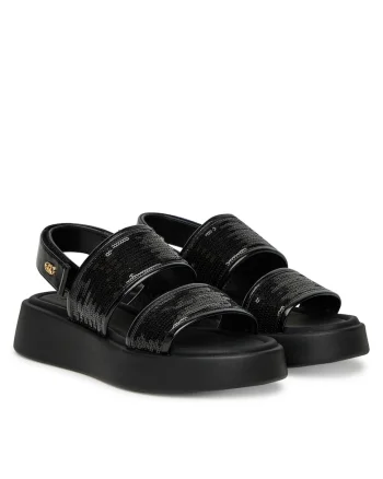 Sandale dama,  piele ecologica, negru, sistem inchidere Velcro