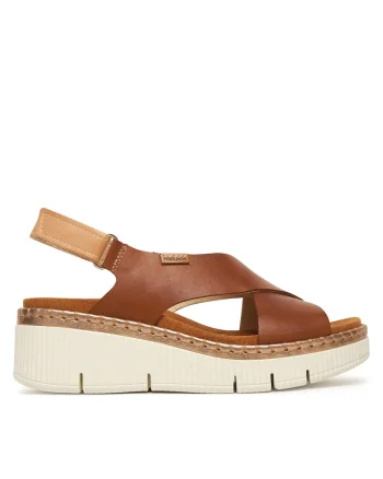 Sandale femei,  piele naturala, velcro, maro