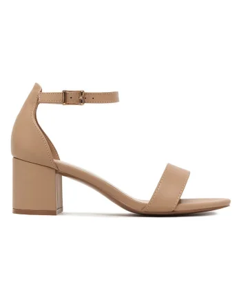 Sandale dama,  piele ecologica, toc bloc, bej