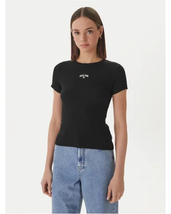 Tricou dama,  slim fit, negru, bumbac/elastan