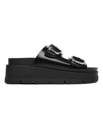 Papuci dama,  platforma, negru, material sintetic