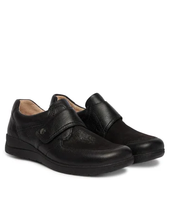 Pantofi pentru dama,  piele naturala, negru, sistem inchidere Velcro