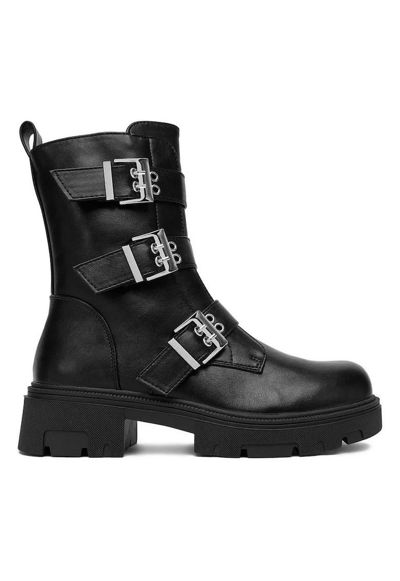 Botine dama,  material sintetic, negru, inchidere cu fermoar, interior izolat termic,