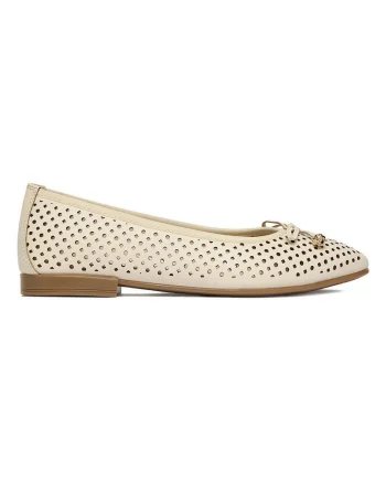 Balerini dama,  piele naturala, bej, varf patrat, fundita