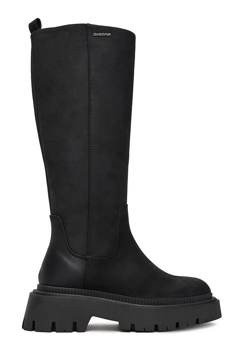 Cizme dama,  piele naturala, negru, varf patrat, talpa groasa
