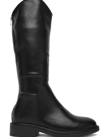 Cizme dama,  material sintetic, negru, inchidere cu fermoar,