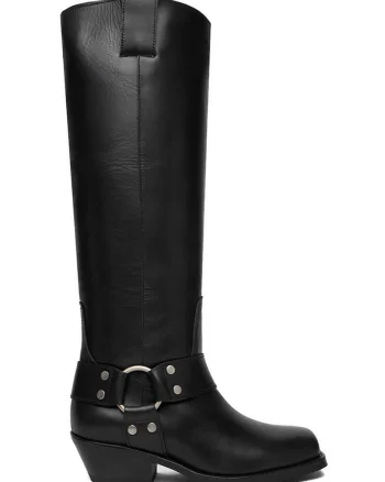 Cizme dama,  piele naturala, negru, tocul stabil, varf patrat