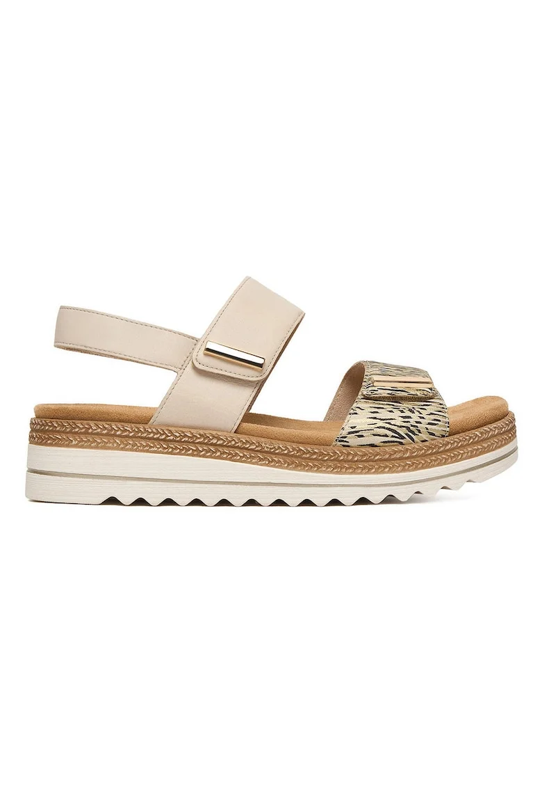 Sandale femei,  piele naturala, bej, inchidere velcro, talpa groasa