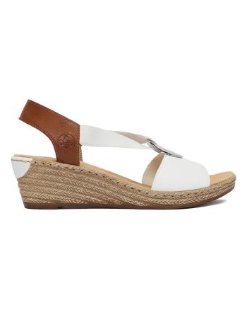 Sandale dama,  piele ecologica, alb/maro