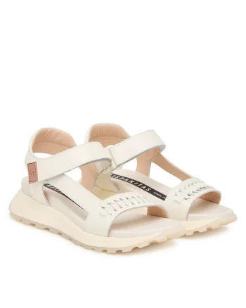 Sandale dama,  piele naturala, bej, sistem inchidere Velcro