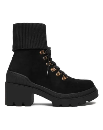 Botine dama,  material sintetic, toc stabil, negru