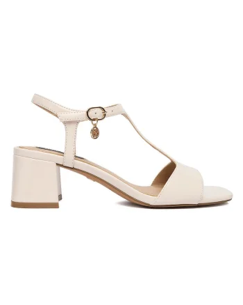 Sandale dama  bej, piele ecologica, toc bloc