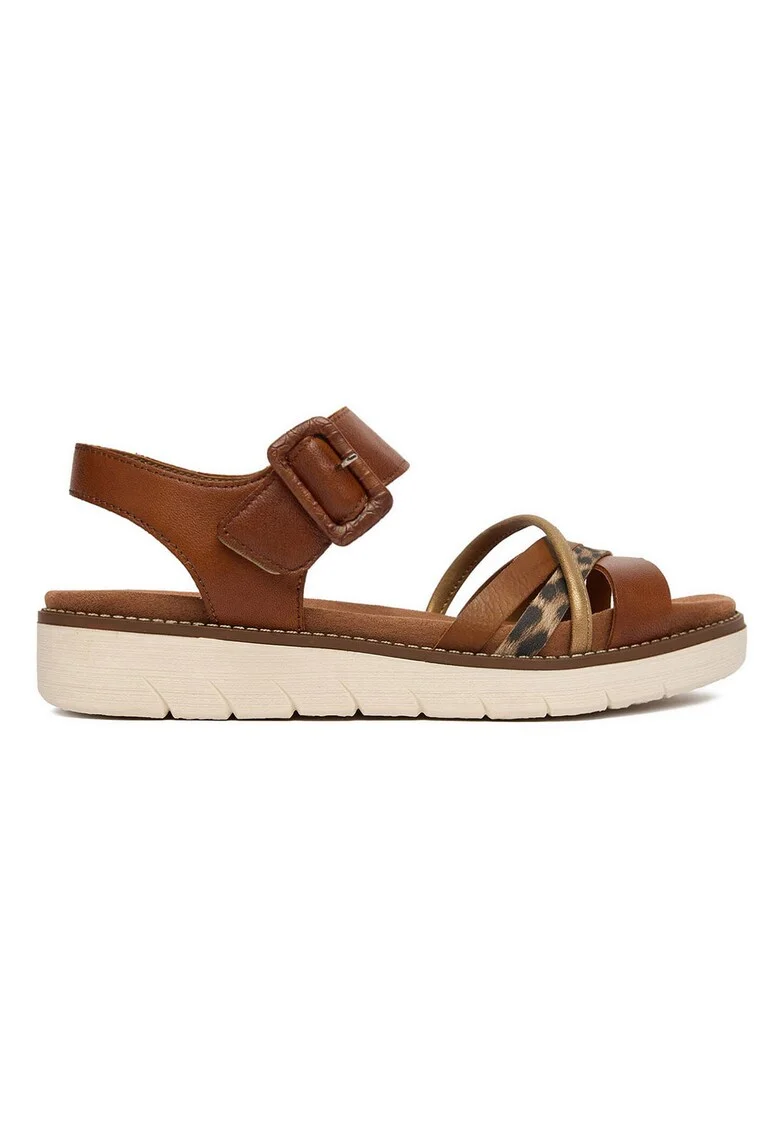 Sandale femei,  piele naturala, velcro, maro