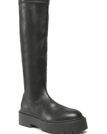 Cizme dama,  piele ecologica, negru, fermoar