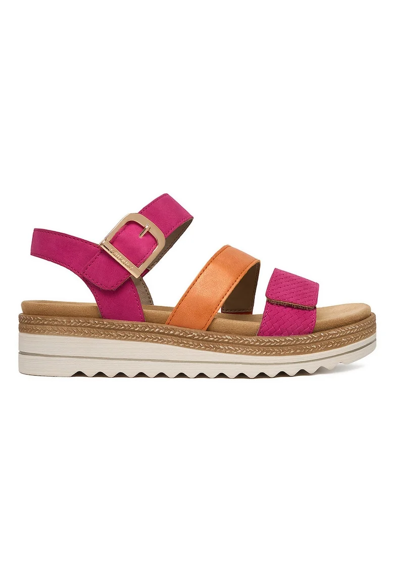 Sandale dama,  sintetic, multicolor, talpa groasa, inchidere velcro