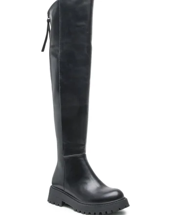 Cizme dama,  piele ecologica, negru, fermoar, talpa masiva,