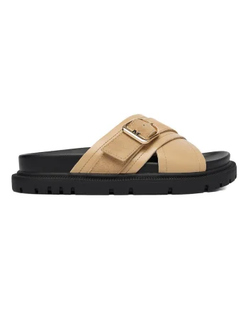 Papuci dama,  piele naturala, bej