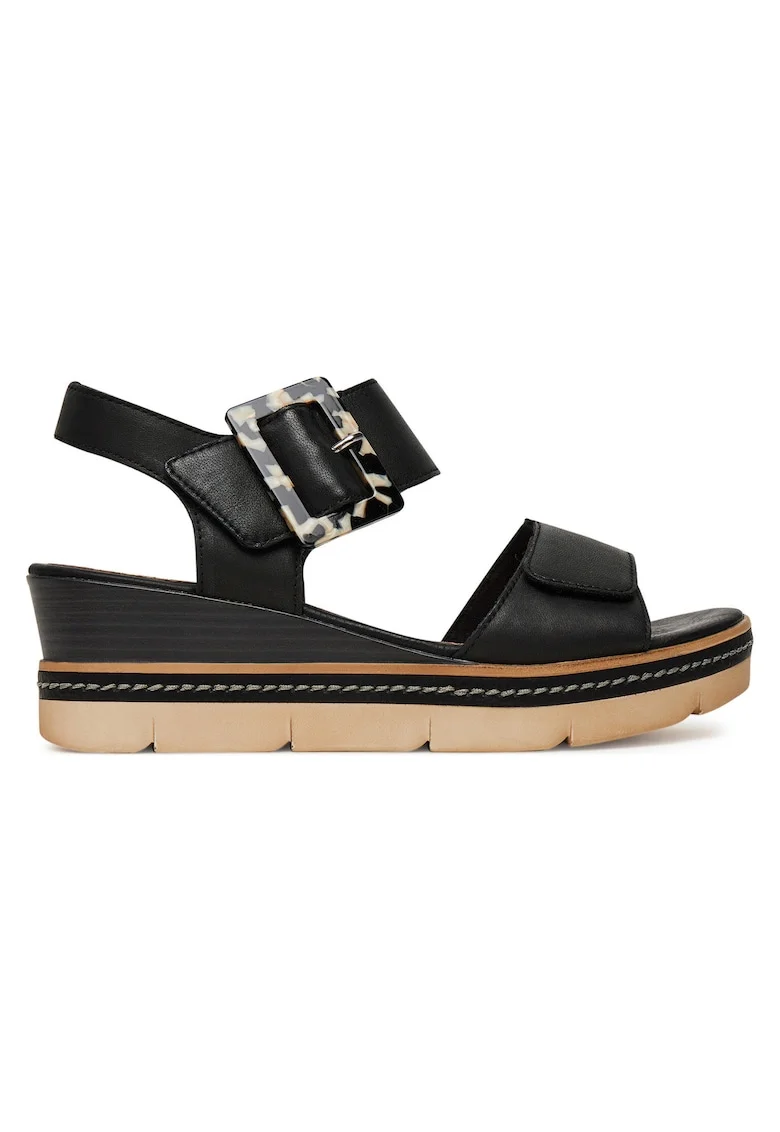 Sandale de dama,  piele naturala, negru, inchidere velcro, cu platforma