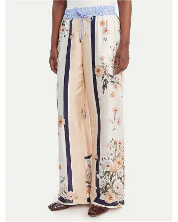 Pantaloni dama,  poliester, croiala relaxata, bej
