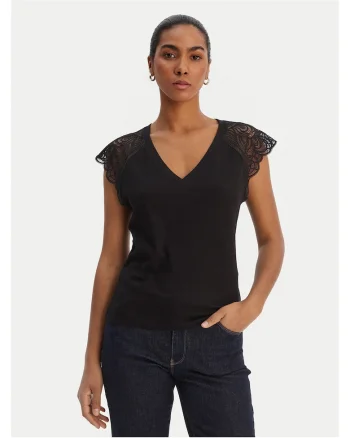 Tricou dama,  negru, 64% poliester reciclat, 33% viscoza