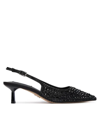 Pantofi pentru dama,  stiletto, negru, textil