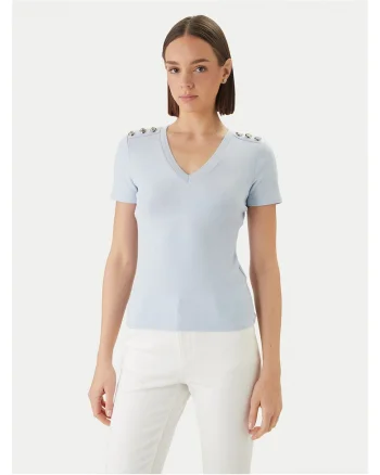 Tricou dama,  slim fit, albastru, 64% viscoza, 29% acril, 7% elastan