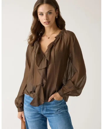 Bluza vaporoasa din amestec de lyocell, Maro