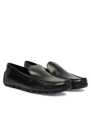 Mocasini barbati,  piele naturala, negru, plastic, material sintetic