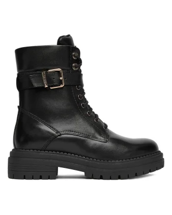 Ghete dama,  piele naturala, talpa groasa, catarama decorativa, negru,