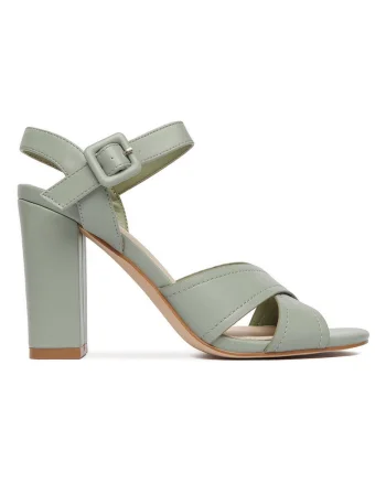 Sandale dama,  material sintetic, toc clasic, verde