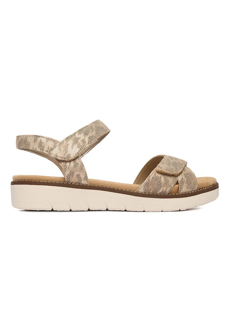 Sandale dama,  piele naturala, bej, inchidere velcro, talpa groasa