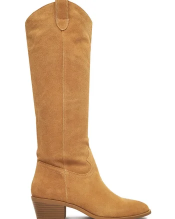 Cizme dama,  cowboy, varf ascutit, maro, material textil,
