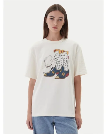 Tricou lejer din bumbac cu imprimeu, Ecru