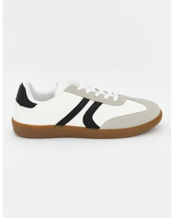 Pantofi sport low-cut de piele ecologica, Alb/Grej