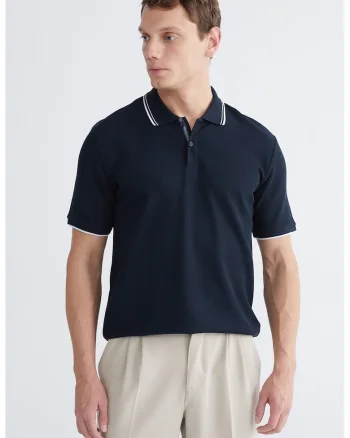 Tricou polo din amestec de bumbac, Bleumarin