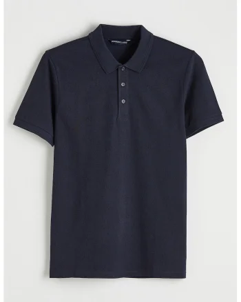 Tricou polo din bumbac cu model uni, Bleumarin