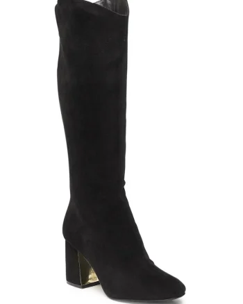 Cizme dama,  toc inalt, negru, imitatie piele intoarsa