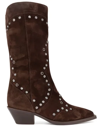 Cizme de dama,  piele naturala, toc bloc, maro,