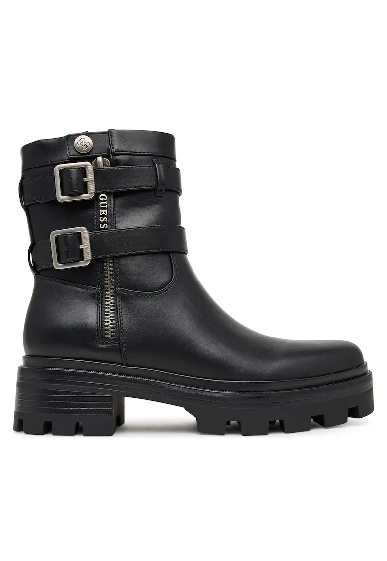 Botine dama,  piele ecologica, negru, talpa groasa, inchidere cu fermoar,
