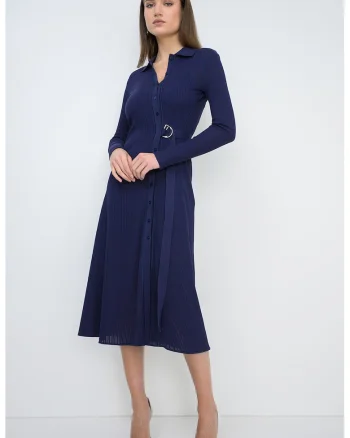 Rochie evazata din tricot fit Getito, Bleumarin