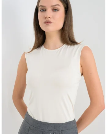 Bluza cu detaliu rasucit pe partea din spate, fara maneci Bellico, Alb fildes
