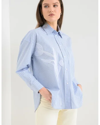 Camasa cu model in dungi si maneci lungi Canneti, Albastru lavanda/Albastru glaciar