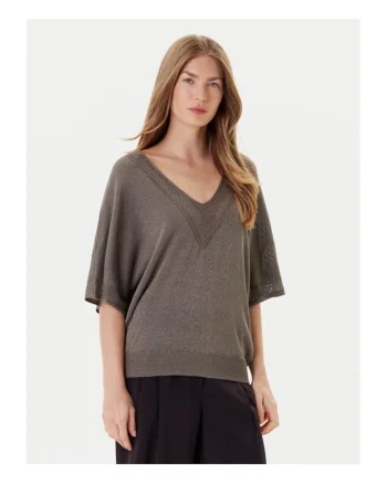Tricou dama,  viscoza/poliester/fibra metalica, maro,