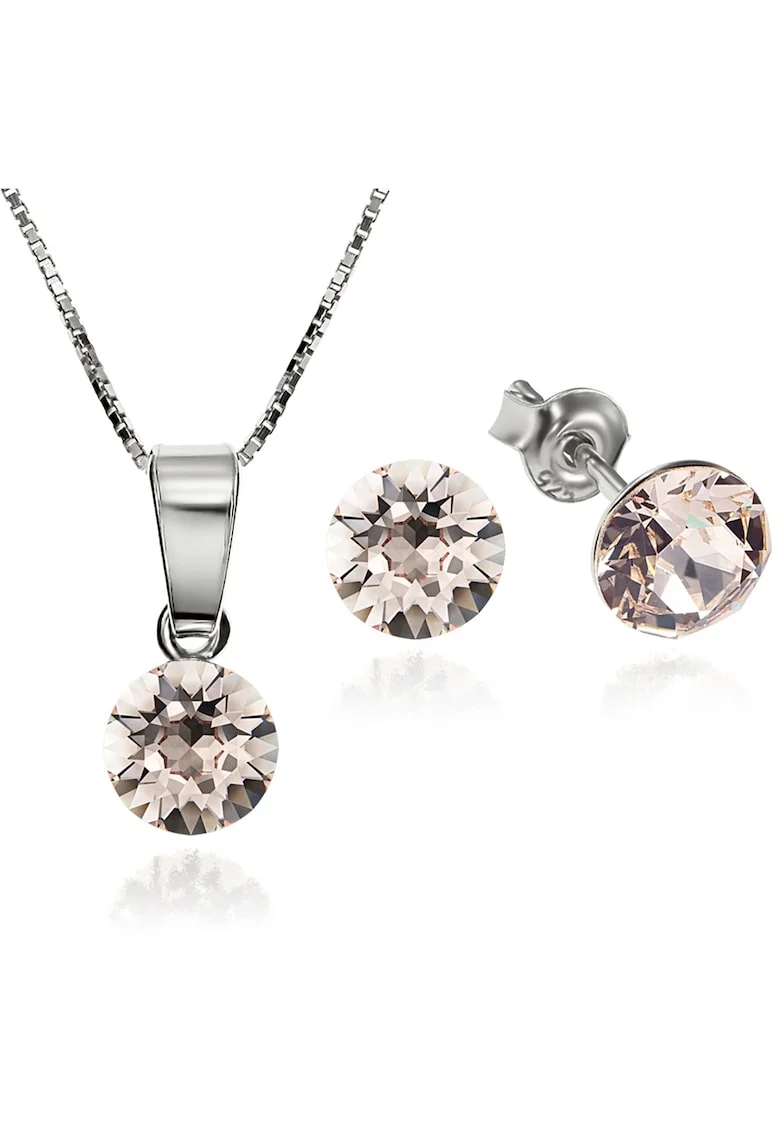 Set Argint 925 placat cu rodiu cu cristale Swarovski® Xirius 6mm Surub + Lant, Alb Rose